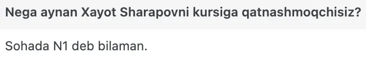Xayot Sharapov o'quvchisining natijasi
