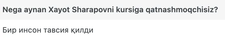 Xayot Sharapov o'quvchisining natijasi