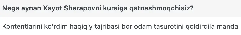 Xayot Sharapov o'quvchisining natijasi