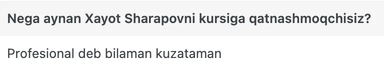 Xayot Sharapov o'quvchisining natijasi