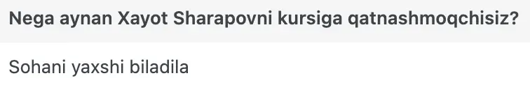 Xayot Sharapov o'quvchisining natijasi