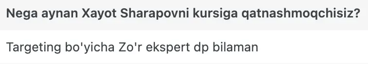 Xayot Sharapov o'quvchisining natijasi