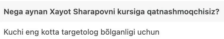 Xayot Sharapov o'quvchisining natijasi