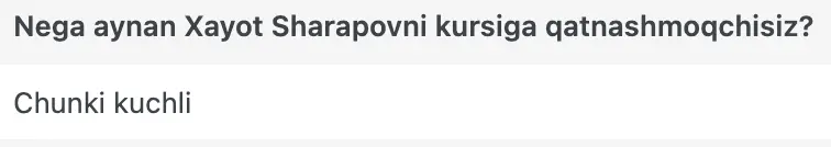 Xayot Sharapov o'quvchisining natijasi