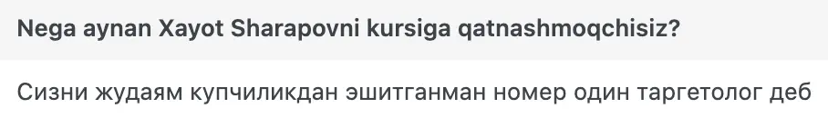 Xayot Sharapov o'quvchisining natijasi