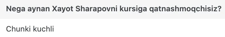 Xayot Sharapov o'quvchisining natijasi