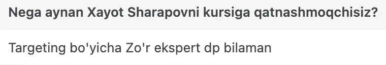 Xayot Sharapov o'quvchisining natijasi