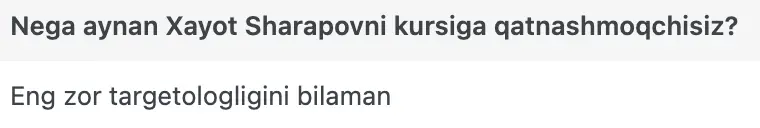 Xayot Sharapov o'quvchisining natijasi