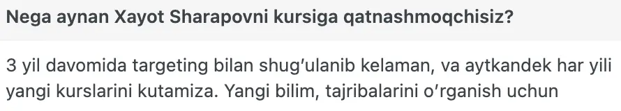 Xayot Sharapov o'quvchisining natijasi