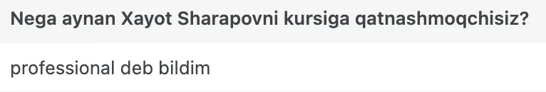 Xayot Sharapov o'quvchisining natijasi