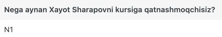 Xayot Sharapov o'quvchisining natijasi