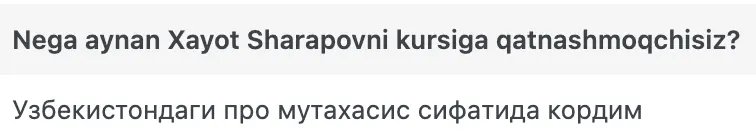 Xayot Sharapov o'quvchisining natijasi