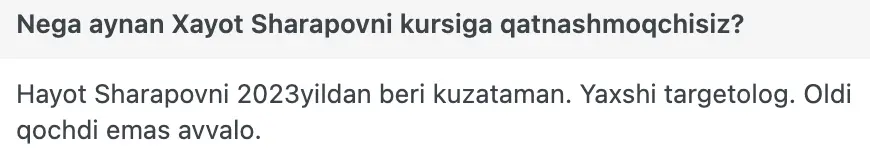 Xayot Sharapov o'quvchisining natijasi