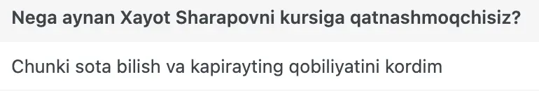 Xayot Sharapov o'quvchisining natijasi
