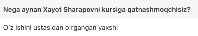 Xayot Sharapov o'quvchisining natijasi