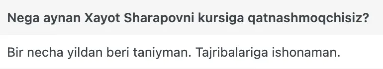 Xayot Sharapov o'quvchisining natijasi