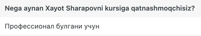 Xayot Sharapov o'quvchisining natijasi