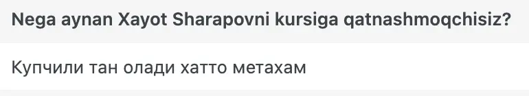 Xayot Sharapov o'quvchisining natijasi