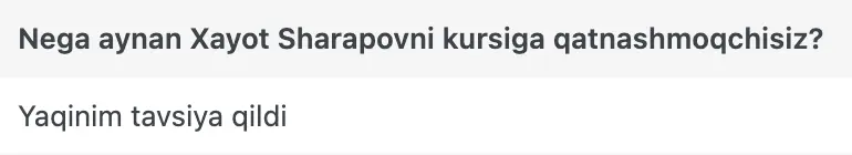 Xayot Sharapov o'quvchisining natijasi
