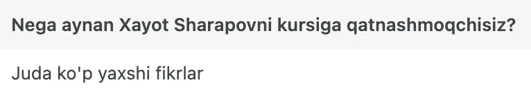 Xayot Sharapov o'quvchisining natijasi