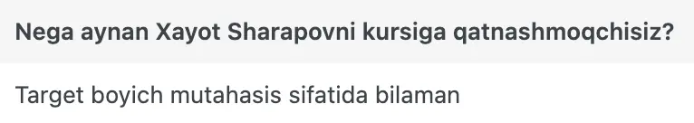 Xayot Sharapov o'quvchisining natijasi