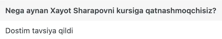 Xayot Sharapov o'quvchisining natijasi