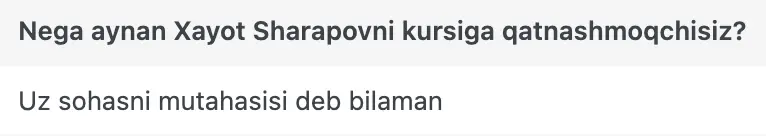 Xayot Sharapov o'quvchisining natijasi