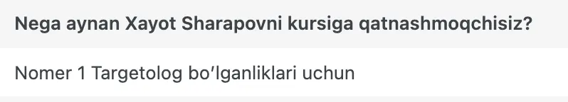 Xayot Sharapov o'quvchisining natijasi