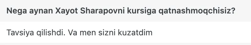 Xayot Sharapov o'quvchisining natijasi