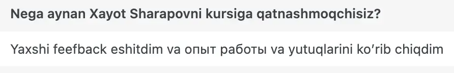 Xayot Sharapov o'quvchisining natijasi