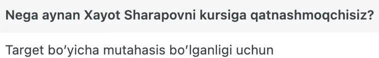 Xayot Sharapov o'quvchisining natijasi