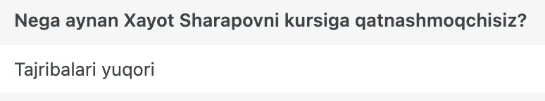Xayot Sharapov o'quvchisining natijasi