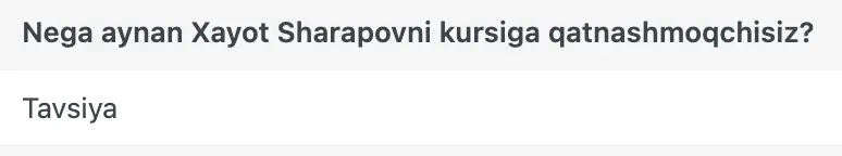 Xayot Sharapov o'quvchisining natijasi