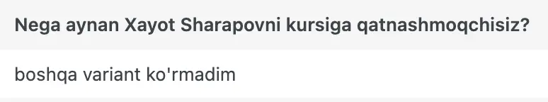 Xayot Sharapov o'quvchisining natijasi