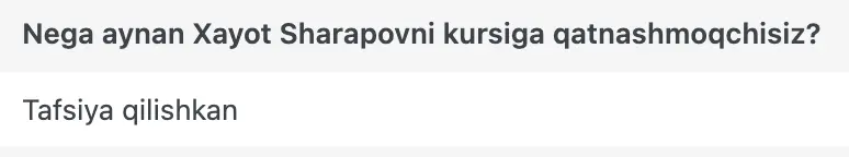Xayot Sharapov o'quvchisining natijasi