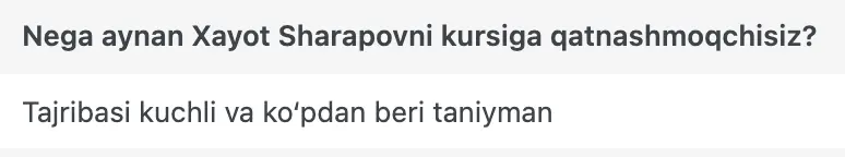 Xayot Sharapov o'quvchisining natijasi