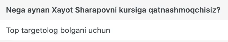 Xayot Sharapov o'quvchisining natijasi
