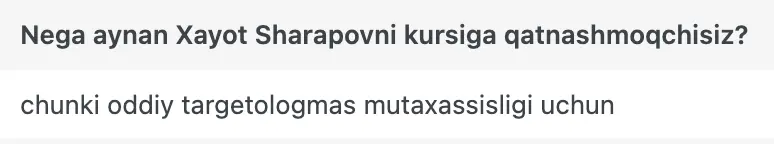 Xayot Sharapov o'quvchisining natijasi