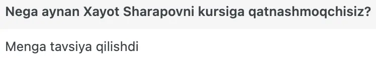 Xayot Sharapov o'quvchisining natijasi