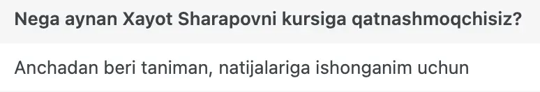 Xayot Sharapov o'quvchisining natijasi