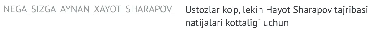 Xayot Sharapov o'quvchisining natijasi