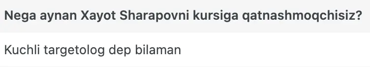 Xayot Sharapov o'quvchisining natijasi