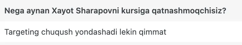 Xayot Sharapov o'quvchisining natijasi