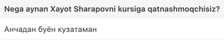 Xayot Sharapov o'quvchisining natijasi