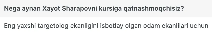 Xayot Sharapov o'quvchisining natijasi
