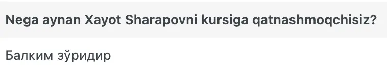 Xayot Sharapov o'quvchisining natijasi