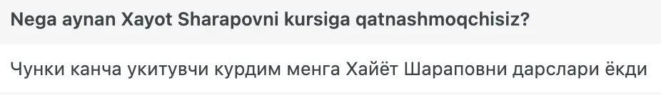 Xayot Sharapov o'quvchisining natijasi