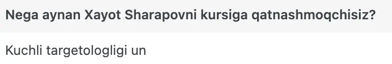 Xayot Sharapov o'quvchisining natijasi