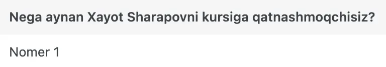Xayot Sharapov o'quvchisining natijasi