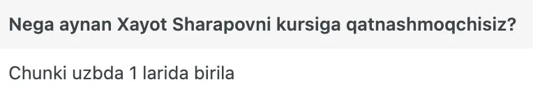 Xayot Sharapov o'quvchisining natijasi